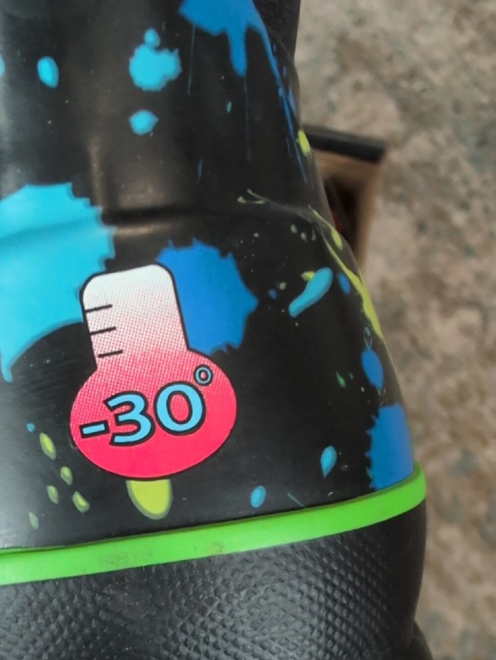 Bogs Kids Black Rain Boots with Blue & Green Splash - Picture 3 of 5